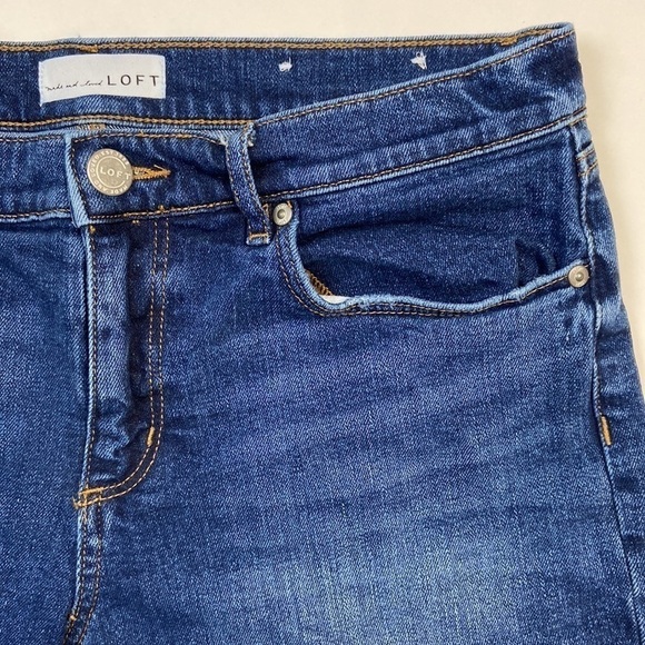 Loft High Rise Shortie Raw Hem Rolled 4 inch inseam denim jean shorts - Picture 4 of 15